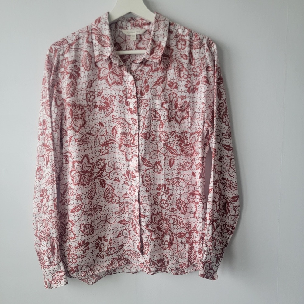 Garnet Hill women's Easy 100% floral Linen Button-Down Shirt sz 2 beachy coastal